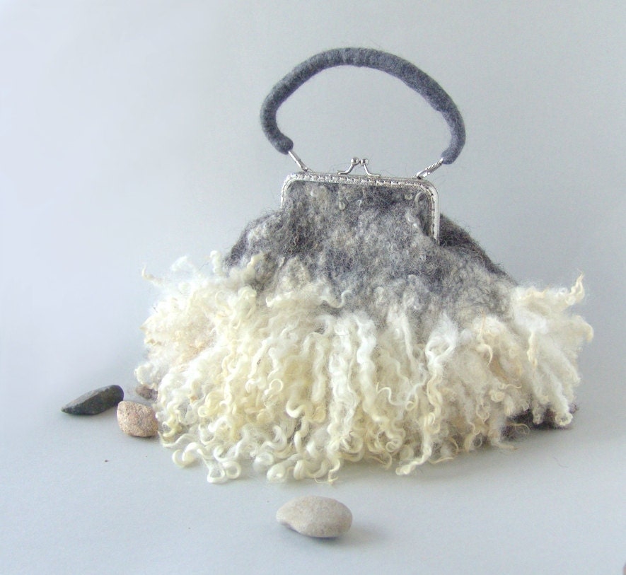 Felted handbag Grey Fur locks purse