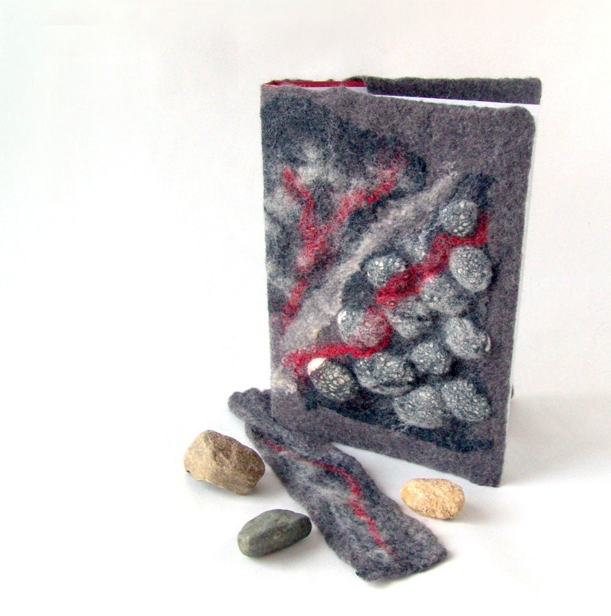 Felted journal notebook cover  Grey stones   gift under 25