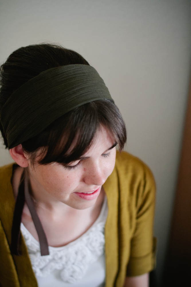 Shabby Chic Headband -- Lightweight Cotton Headcovering -- Olive Green