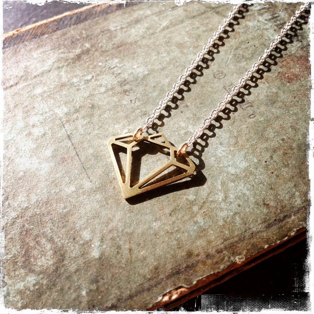 BLING NECKLACE - vintage brass diamond and sterling silver