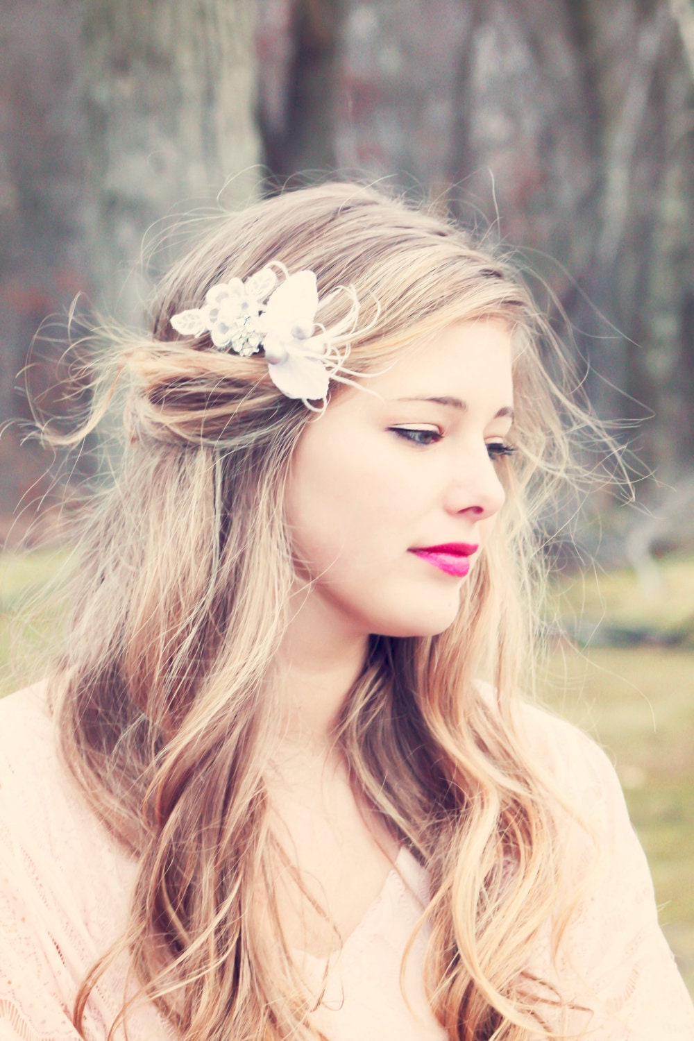 bridal headpiece bridal feather hair clip feather fascinator