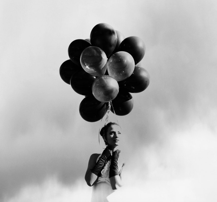 Fashion Photography Black and White Fashion Photography Mod Girl with Black Balloons