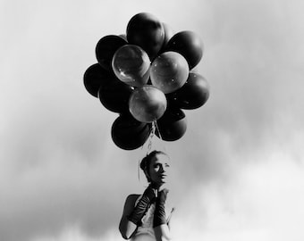 Fashion Photography Black and White Fashion Photography Mod Girl with Black Balloons
