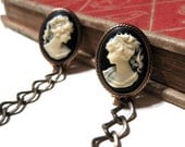 Vintage Cameo Sweater Guard Clip - Black and Ivory - Antiqued Brass