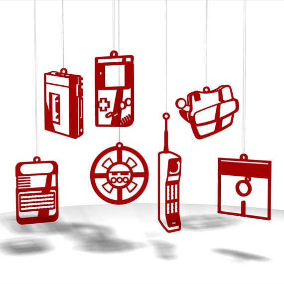 Old School Gadget ornaments - Red Tint acrylic