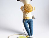 DOLL wall hanging photo frame / with cream and lemon LOLLIPOP - Handmade in Italy -