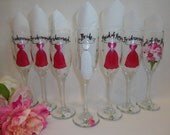 Hand Painted Personalized Bridal Party Dress Champagne Glass Set - GIFT WRAPPING AVAILABLE