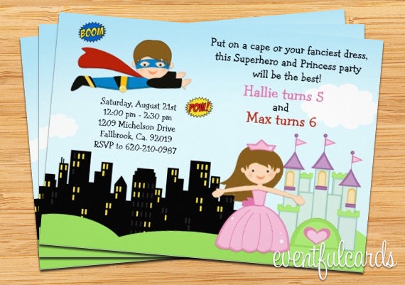 Superhero and Princess Birthday Party Invitation - Printable Il_170x135