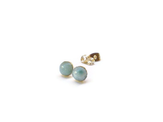 Light Blue Larimar earrings studs small Larimar post earrings 5 mm diameter sterling silver earrings 925 Ice Blue Winter