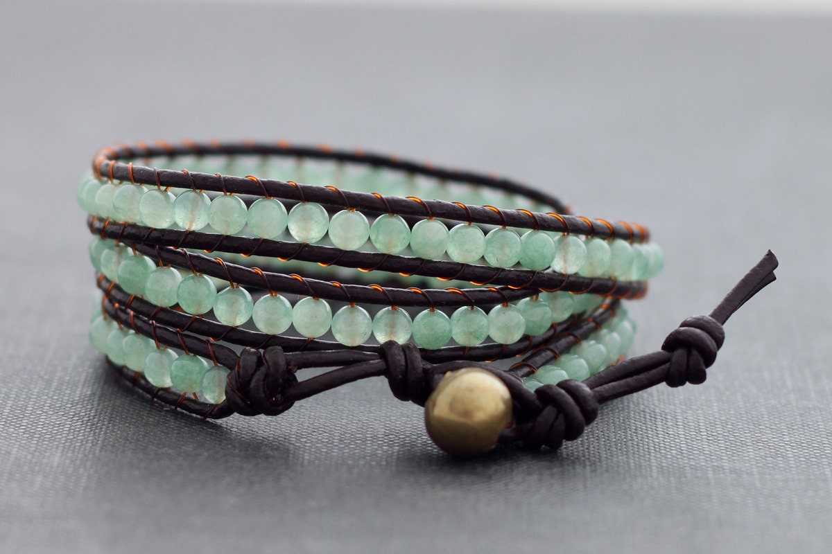 Jade Brown Leather Wrap Bracelet