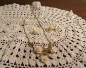 Mid Century Van Dell Necklace & Earrings,  Ivory Carved Roses, Leaves,12kt Gold Filled, Excellent