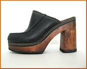 Vintage Leather Top Chunky Heel Platform Clogs Sz. 8 / 38.5 by Candies