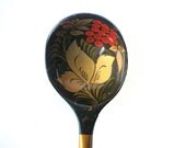 Large vintage spoon, hand painted wooden Khokhloma spoon, gold and black