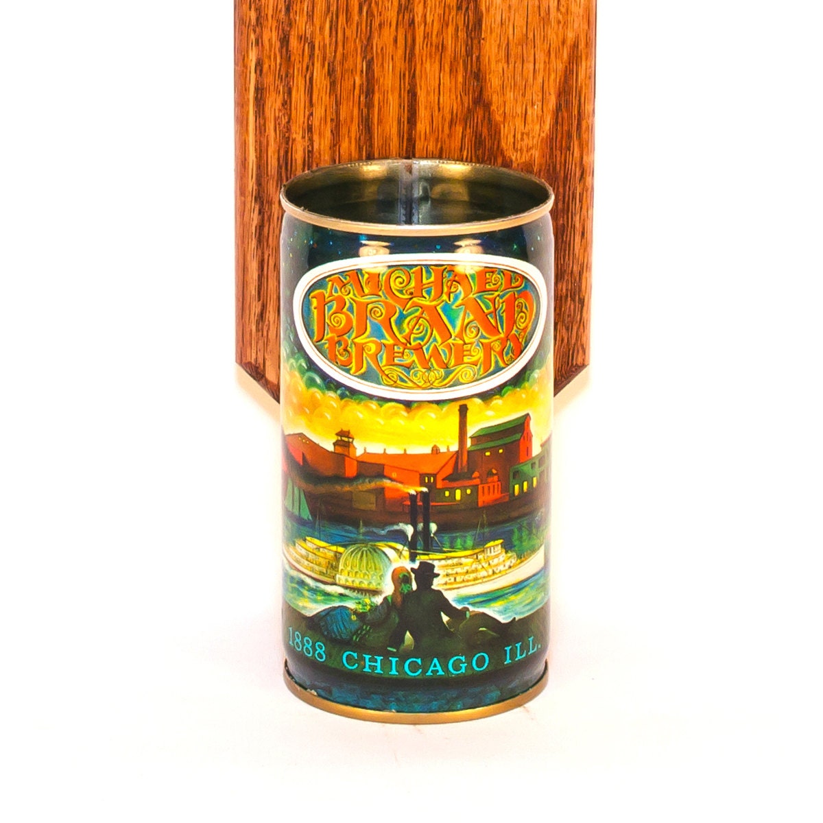 Michael Brand Wall Mounted Bottle Opener with Vintage Historic Brewery Beer Can Cap Catcher