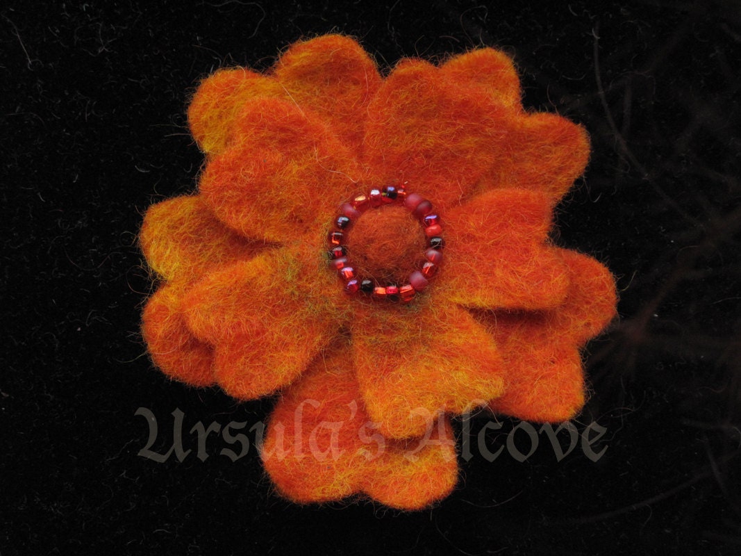 Orange Cinquefoil Felt Flower Pin