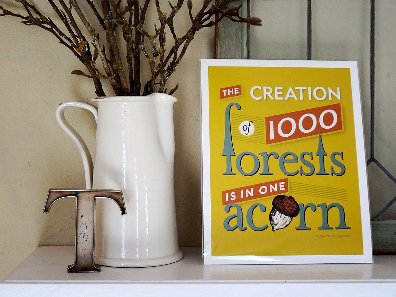 11x14 print with inspirational quote by Ralph Waldo Emerson with acorn illustration