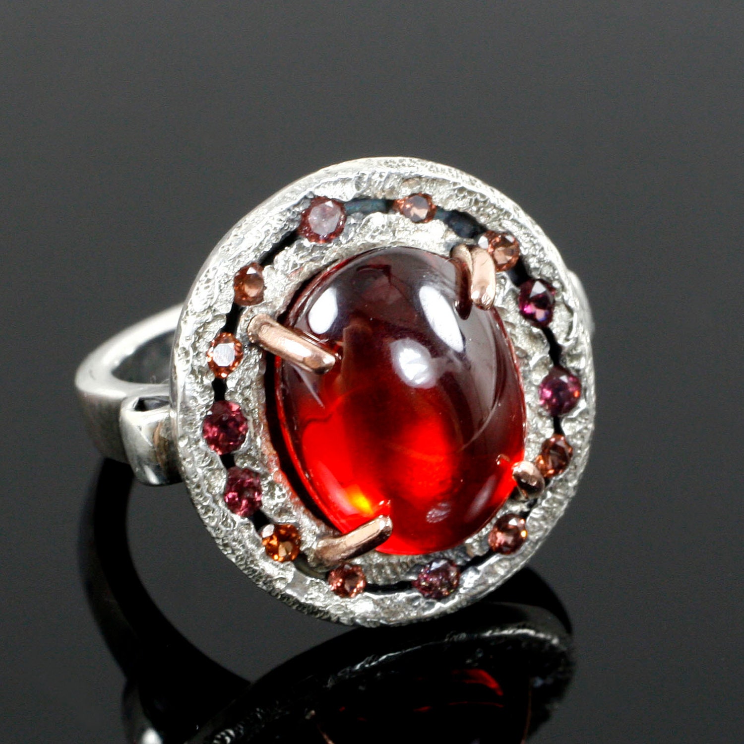 Garnet Halo ring - Sterling and 14k Rose