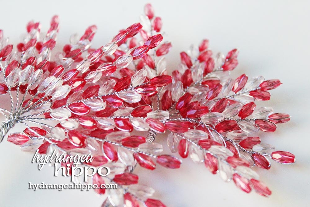 Beaded Spray - 2 Sets of 6 - 12 Pieces - 3 inches long - Strawberry Pink Red and Clear
