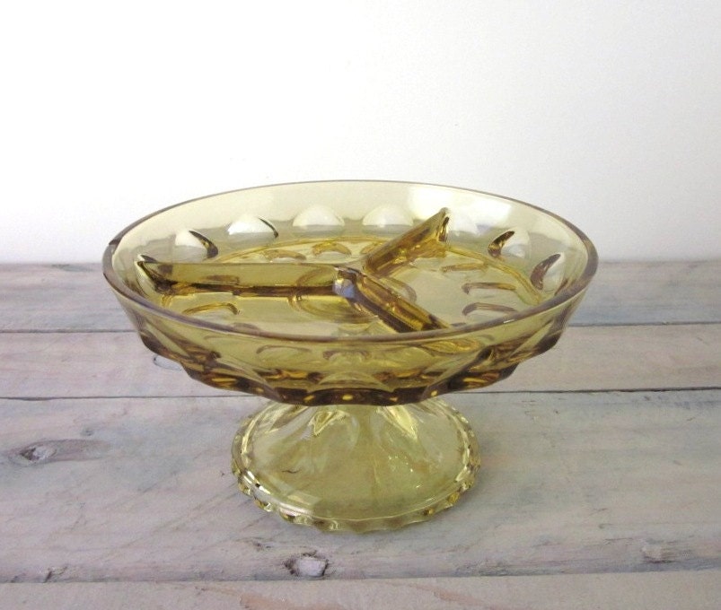 Gold Glass Footed Divided Dish Pedstal