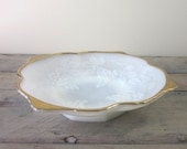 Milk Glass Fruit Bowl in Grape Pattern with Gold Trim