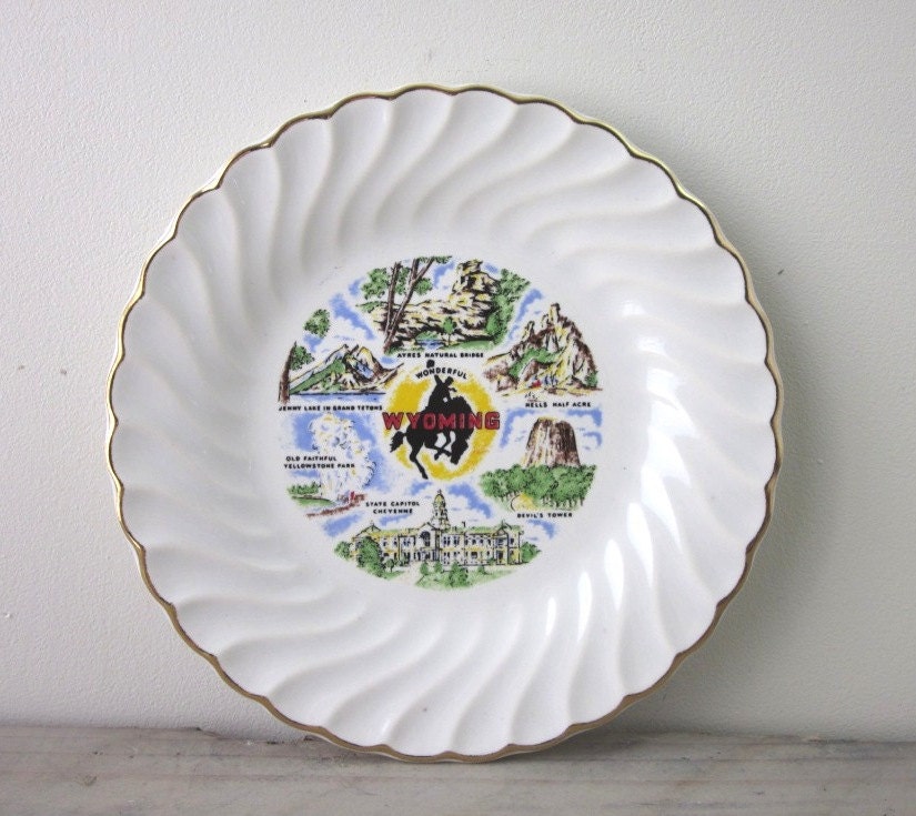 Vintage Wyoming China Souvenir Travel Plate