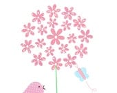 Nursery Art, Kids Wall Art, Baby Girl, Children's Room Decor, Pink, Yellow, Blue, Bird, The Bird and the Butterfly, 8x10 Art Print