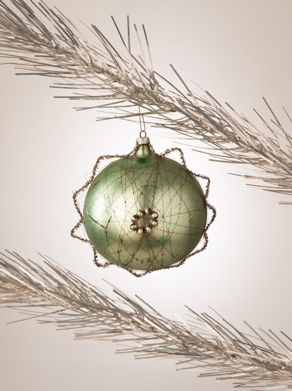 Antique Christmas Blown Glass Sage Green Ornament by fallaloft