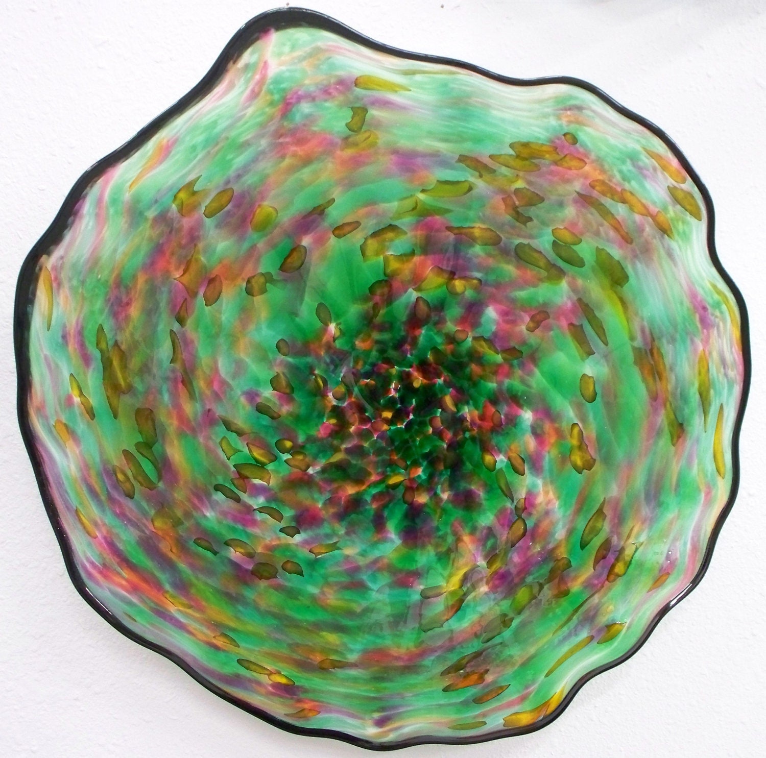 Beautiful Hand Blown Glass  Art Wall Platter  Bowl  Green 3312 Oneil