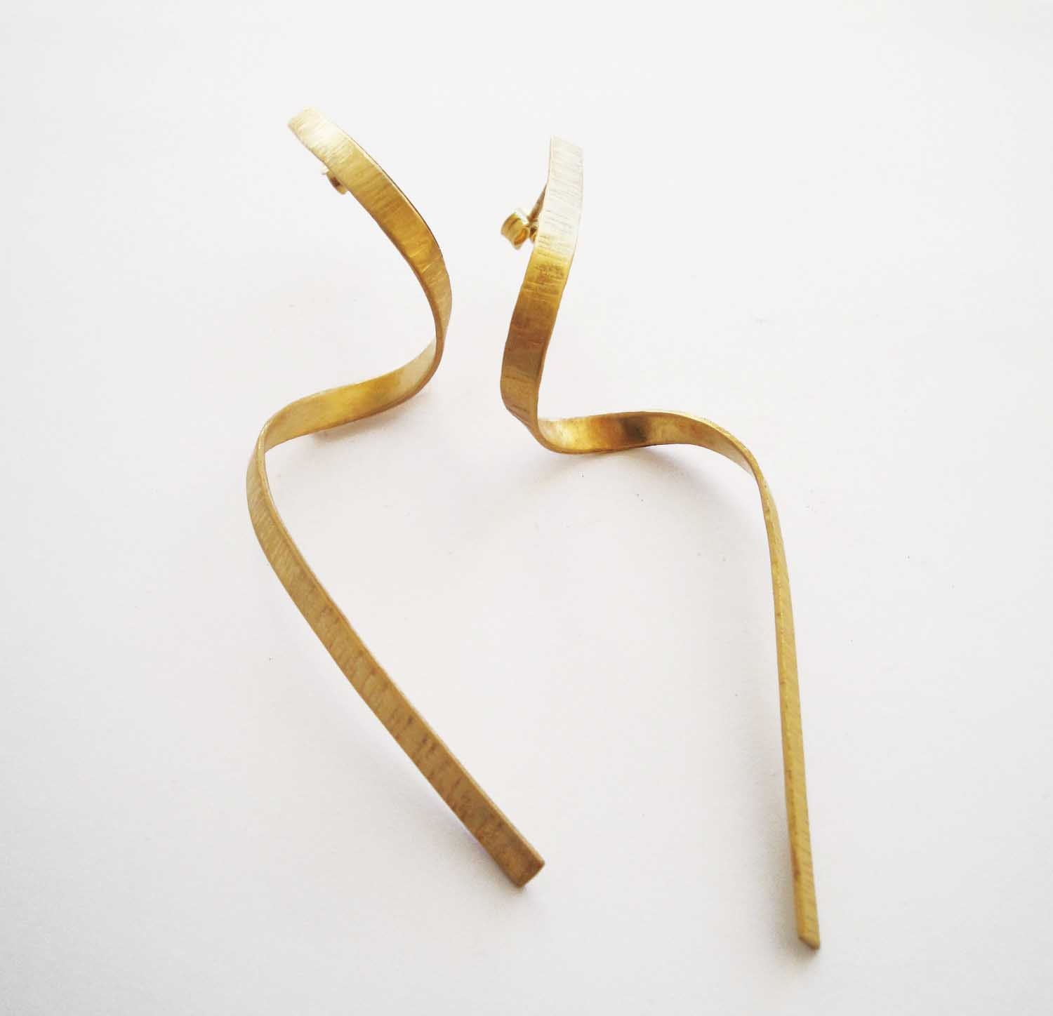 24ct gold plated organic spinning around bronze earrings