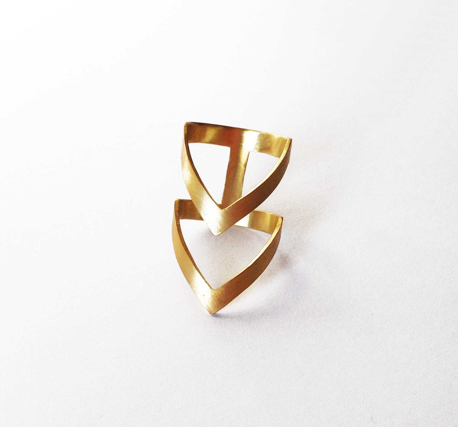 gold chevron ring - 24K gold plated bronze ring -  statement ring