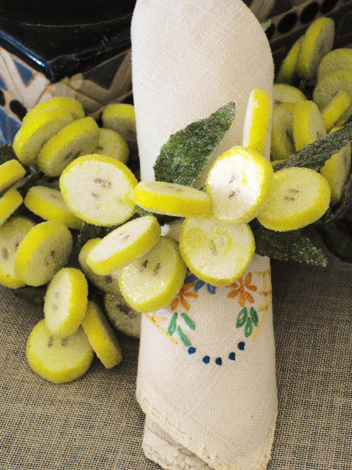 50% OFF Select - Vintage Set of 6 Handmade Lemon Napkin Rings - Cottage Life