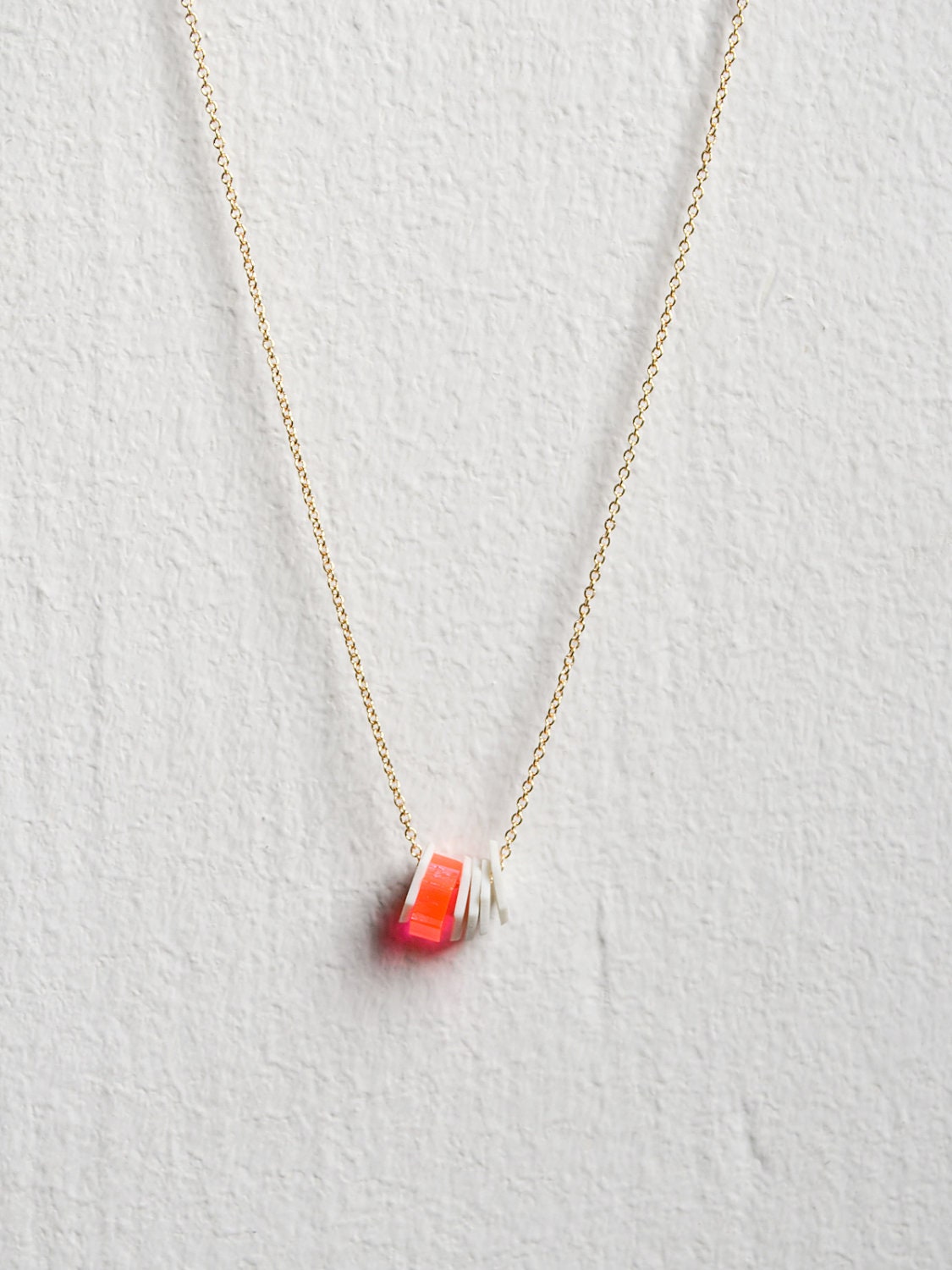 Geometric Porcelain Necklace - Hexagon Jewelry - White and Neon Pink