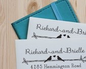 Custom Rubber Stamp - Self Inking Address - Wedding Stamp - Rustic Birds in Love