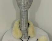 Vintage 1950's-1960's Sheared Sheep Fur Collar w/ Pompom Ties - Warm Winter Neckwear
