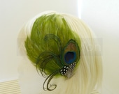 Peacock feather derby fascinator - Tara Design KIWI GREEN - CHOOSE headband, hair clip, or comb