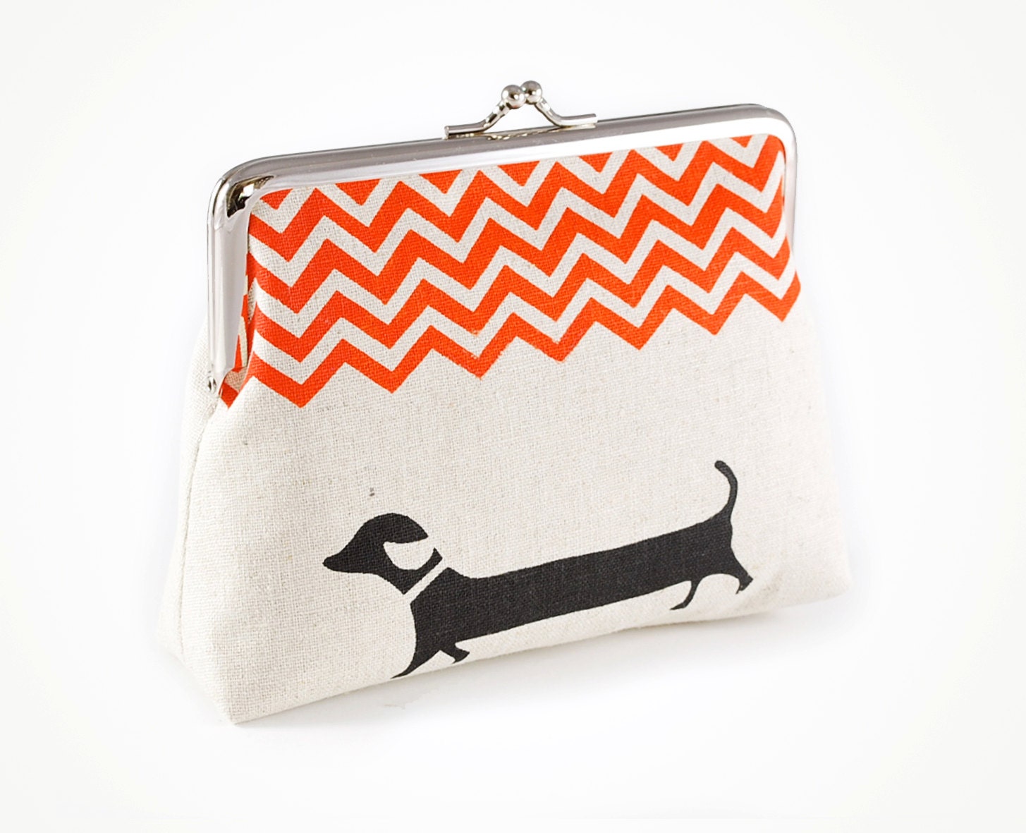 Dachshund purse with orange chevron