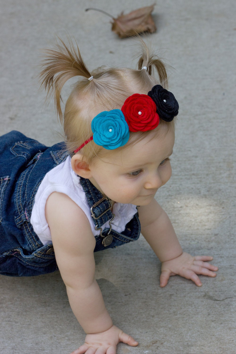 That Silly Cat that lives in a Hat Black Turquoise and Red Felt Large Rosette Headband Hand Beaded (Newborn to Adult sizing Available)