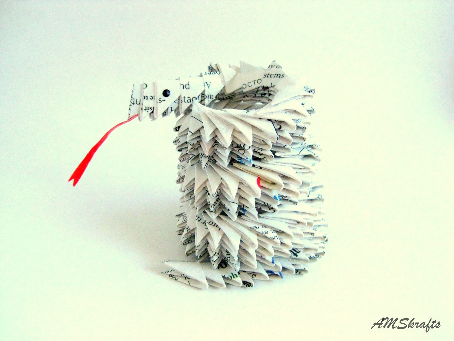 Recycled Magazine Origami Snake Sculpture