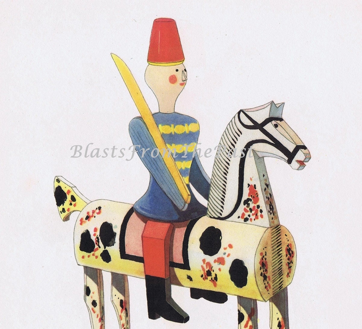 Vintage ADORABLE Rocking Horse Print, Perfect for Framing, Adorable, Whimsical, Fun, Soldier, Doll, Pull Toy