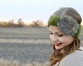 Knit Headband. Feather Headband. Feather Fascinator. Green Headband. Crochet Turban. Crochet Earwarmer. Christmas for Her. Made to Order.