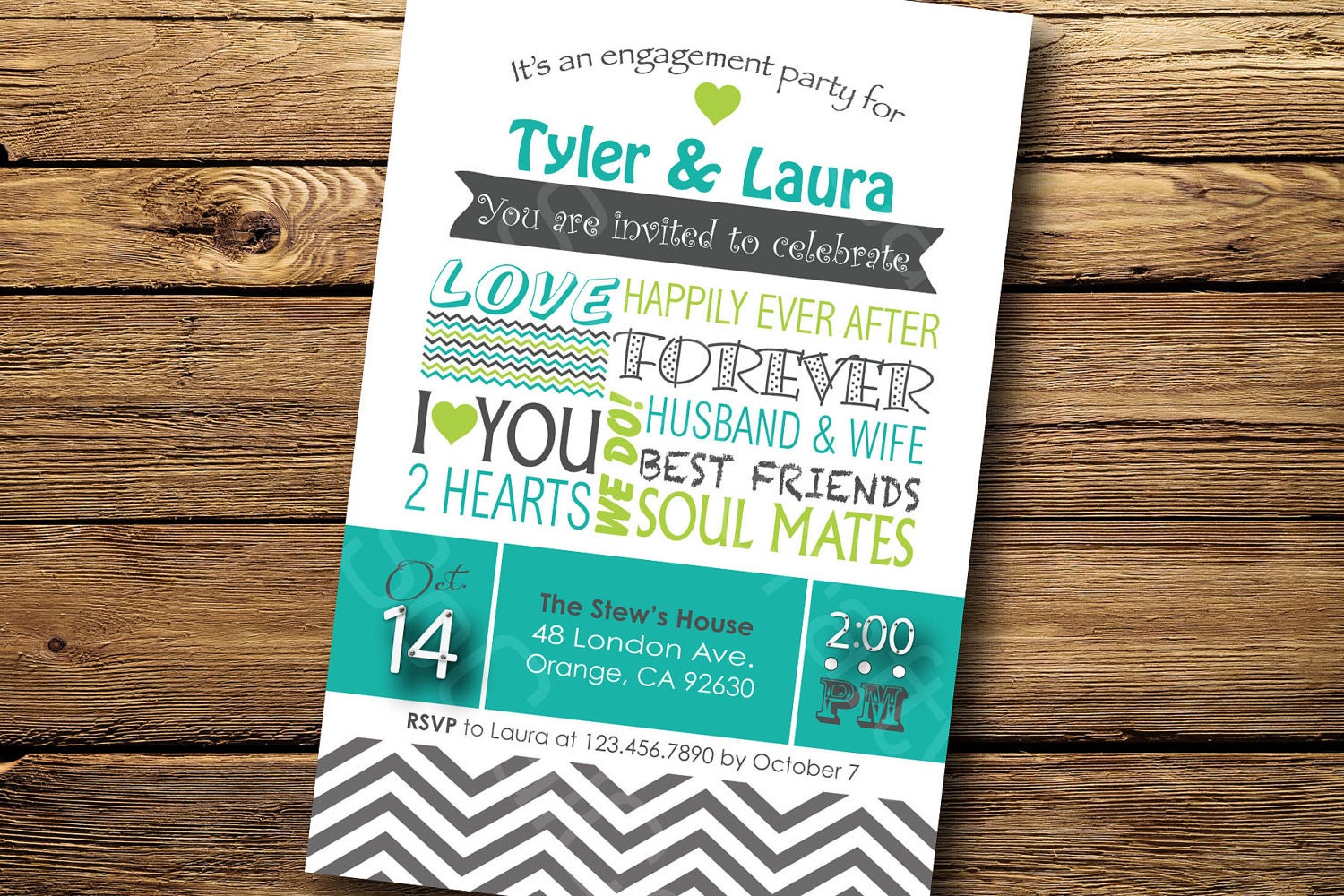 Modern Chevron Print- Engagement Party Invitation, Digital or Printed