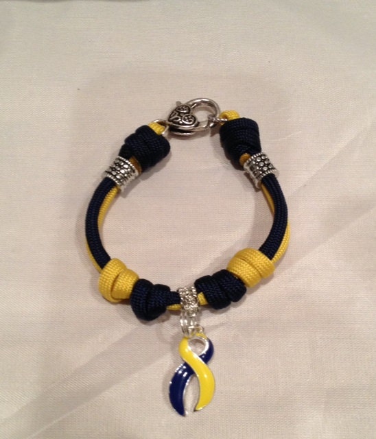 Prayer Beads Paracord Bracelet with Down Syndrome Awareness Ribbon charm and decorative charm