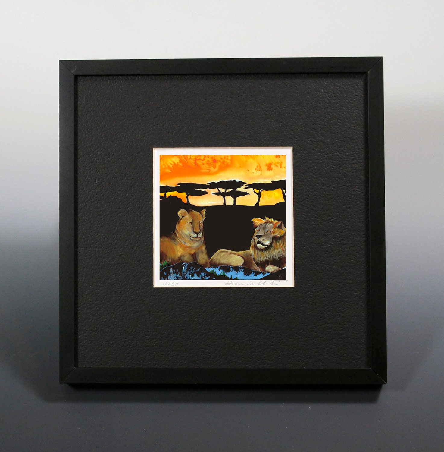 Lion wildlife signed limited edition giclee print framed with black or white matting painting