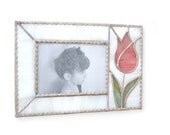 Photo Frame Pink Stained Glass Tulip Flower  4 x 6 4x6  Handmade OOAK