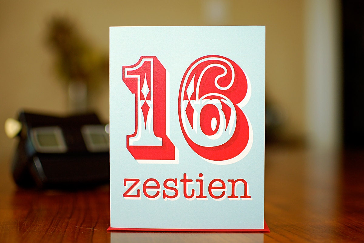 Number 16 Birthday Card - Zestien in Dutch - 100% Recycled Paper