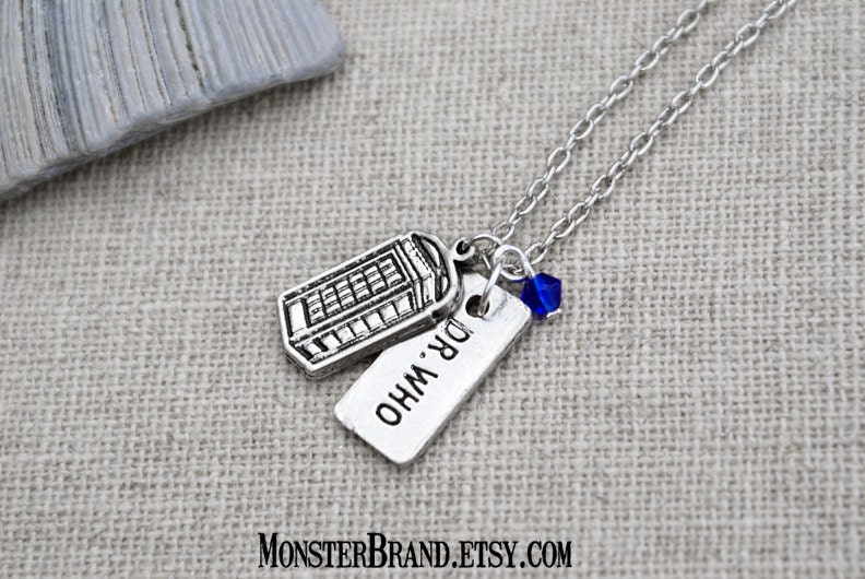 Doctor Who Time Travel Blue Police Box Silver Necklace, Whovian Jewelry