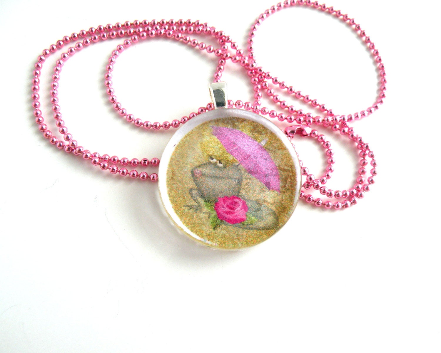Frog Necklace Glass Jewelry Light Green Whimsical Jewelry