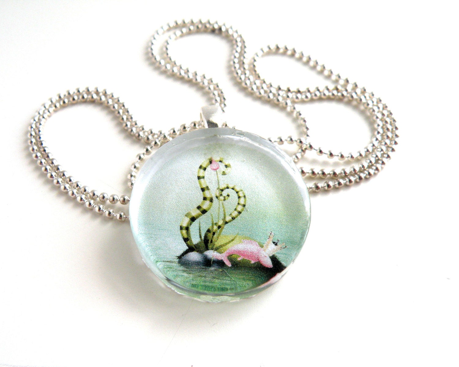 Crown Fish Silver Chain Necklace Light Green Kids Jewelry