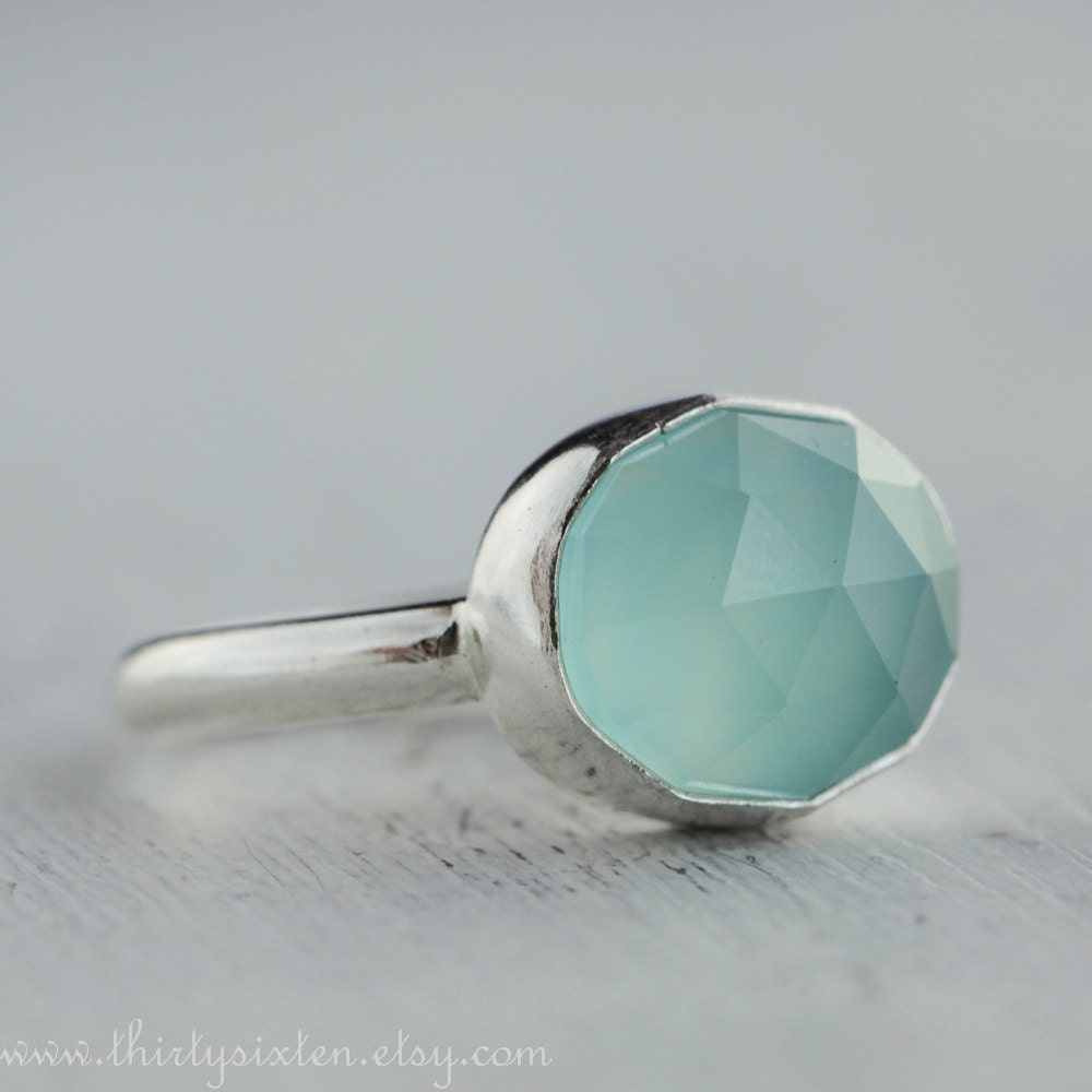 Sterling Silver Ring with Aqua Chalcedony
