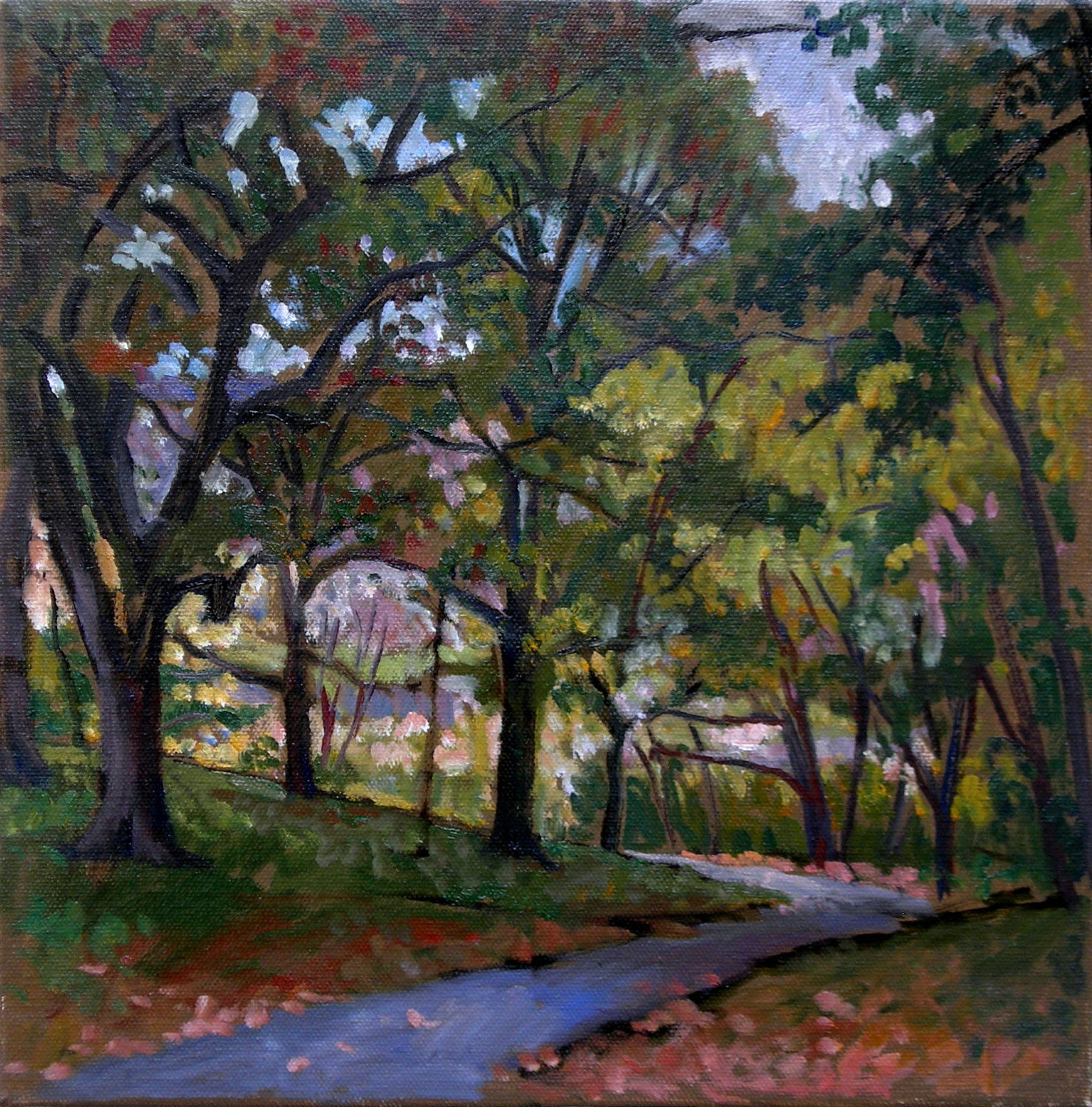 Original Oil Painting Landscape, October Path. Plein Air Impressionist Oil on Canvas